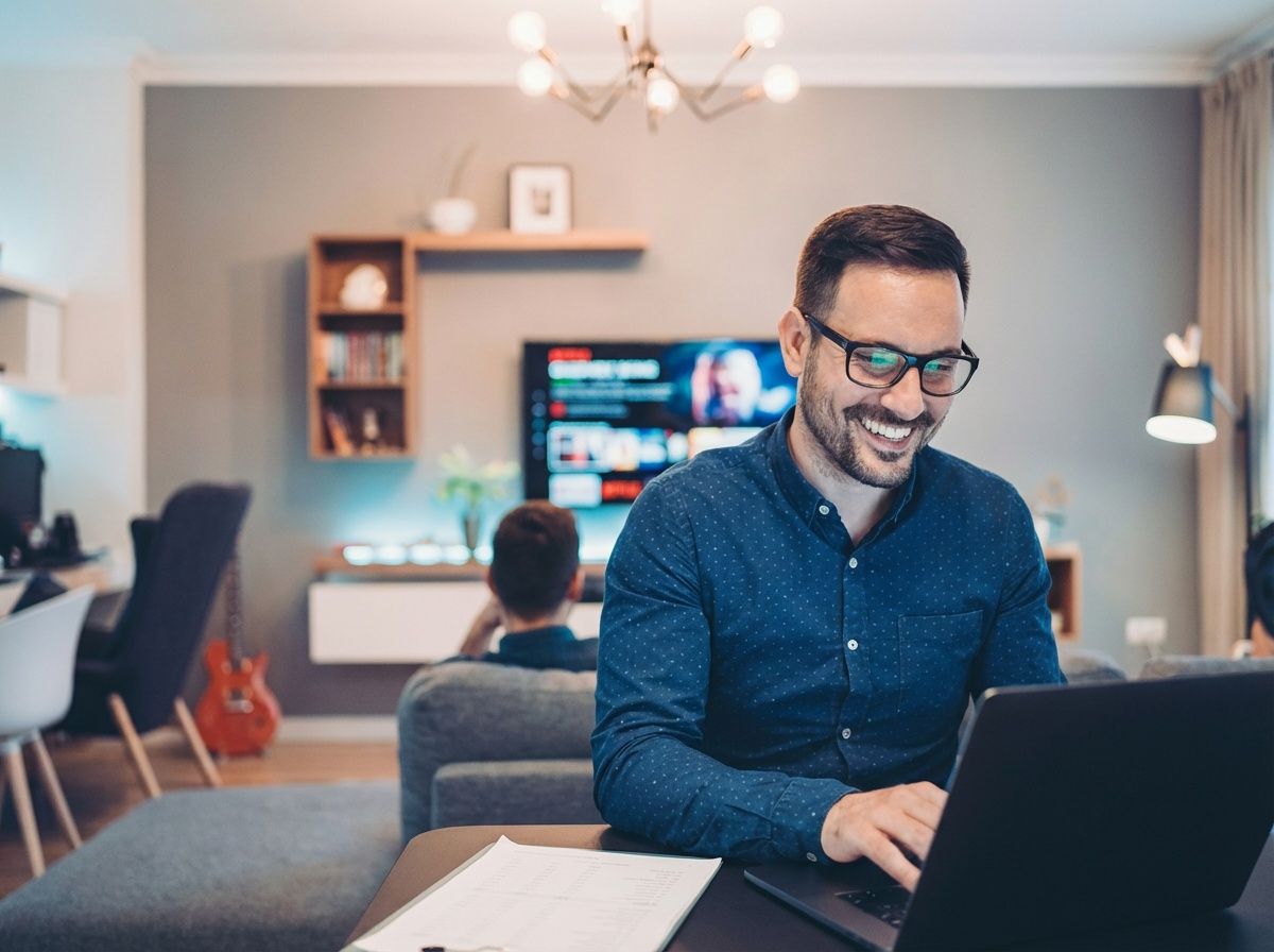 Family using fiber internet at home