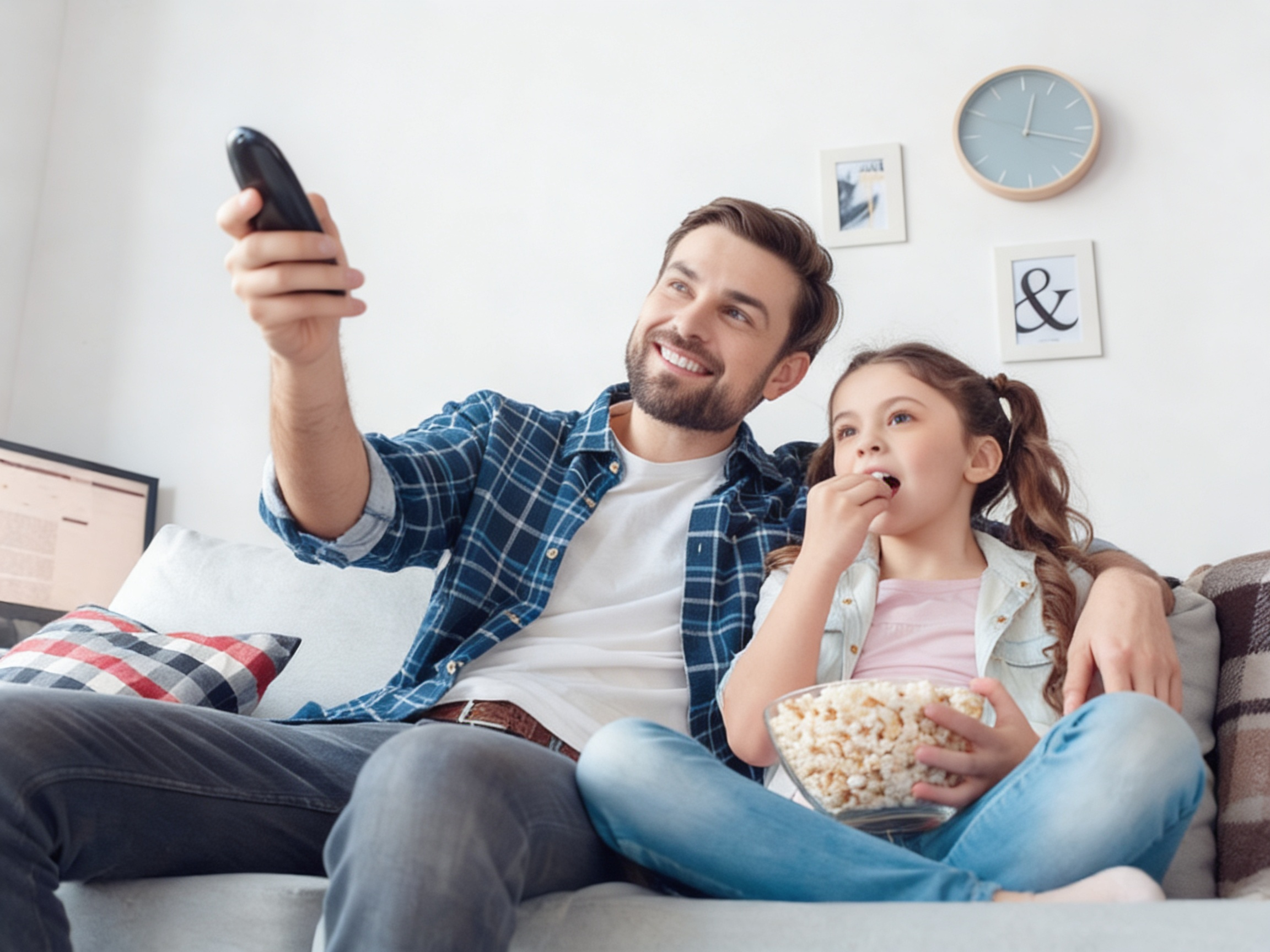 Father and daughter enjoying fiber internet at home
