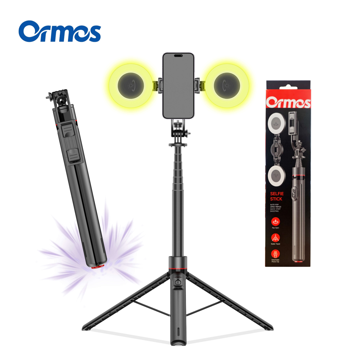 Selfie Stick Tripod with Fill Light & Remote
