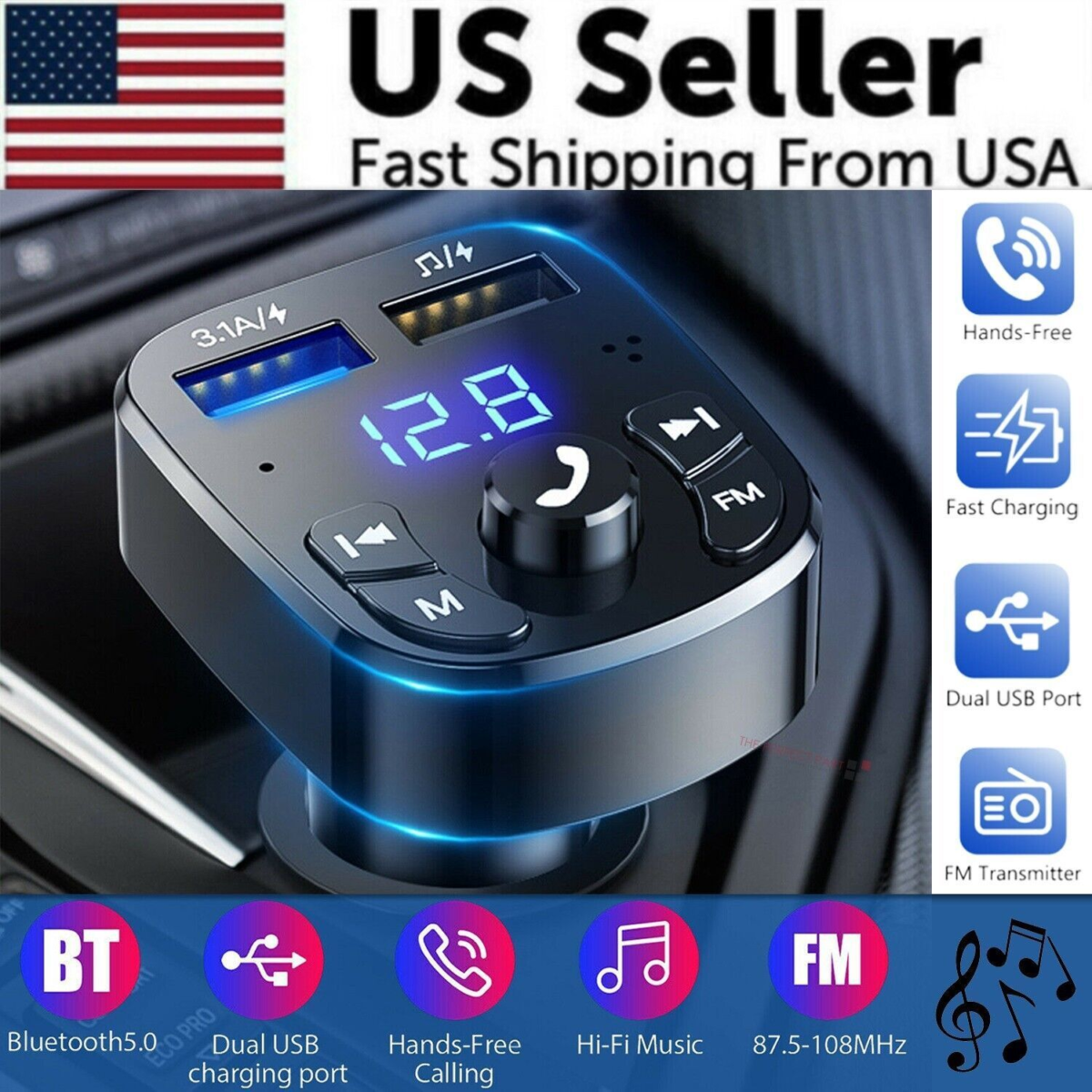 Bluetooth FM Transmitter & USB Car Charger