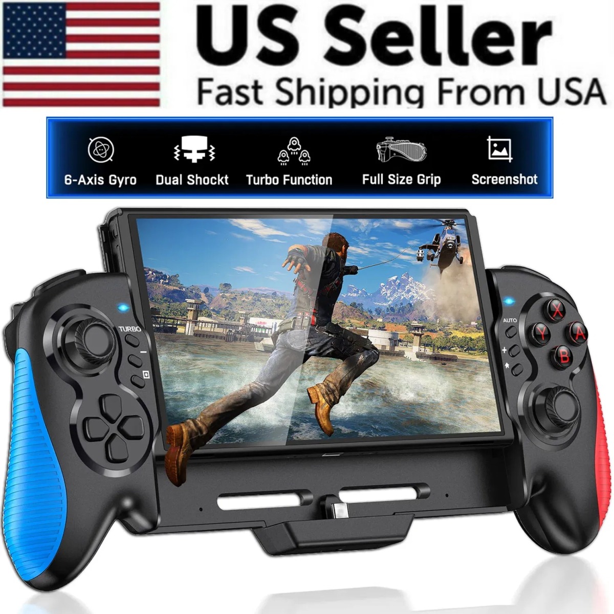 Dual-Vibration Controller Grip for Switch Joy-Con